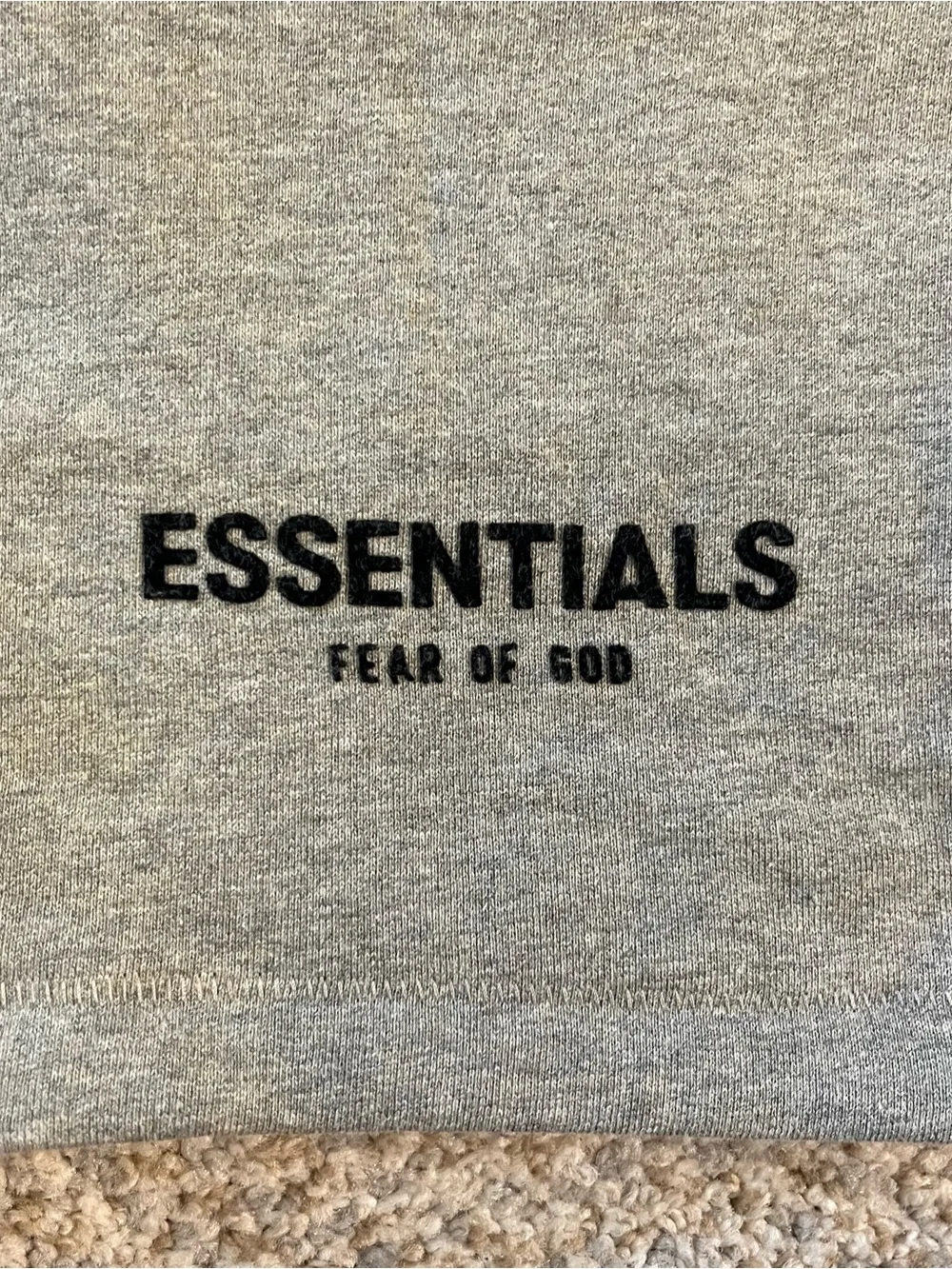 ESSENTIALS Men's Light Gray Zip-Up Hoodie with Black Logo Patch